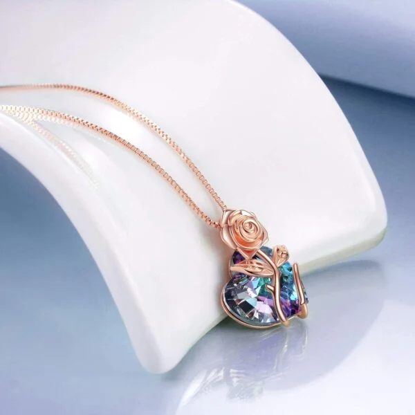 Sterling Silver Heart Rose Flower Necklace - Image 3