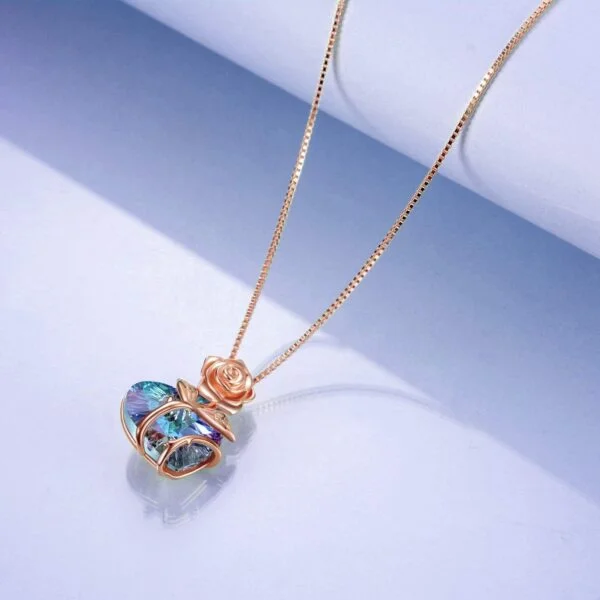 Sterling Silver Heart Rose Flower Necklace - Image 4
