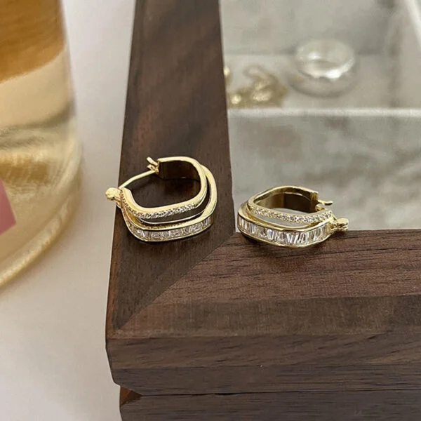 Rhinestone Geometric Square Earrings - Image 5