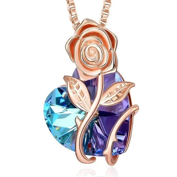 Sterling Silver Heart Rose Flower Necklace