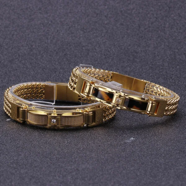 Gold Stainless Steel Men's Diamond Bracelet - Image 2