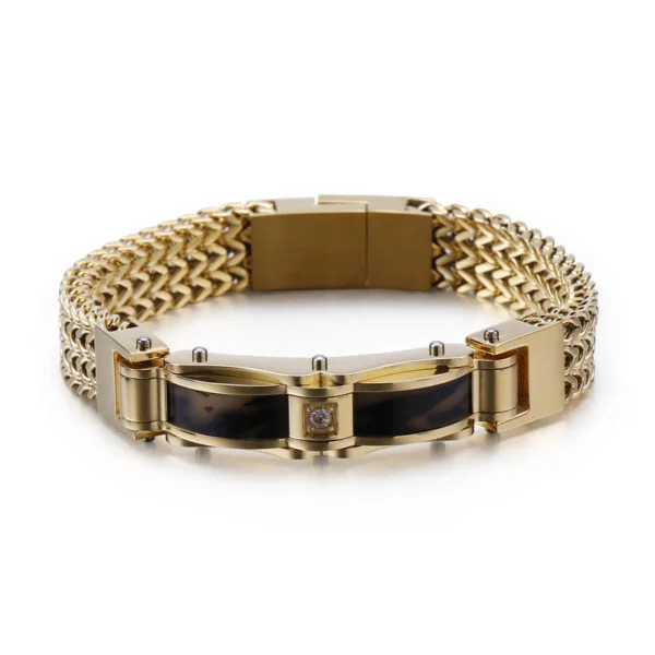 Gold Stainless Steel Men's Diamond Bracelet - Image 3