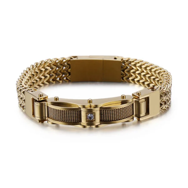 Gold Stainless Steel Men's Diamond Bracelet - Image 5